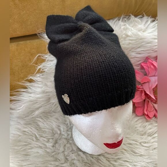 Betsey Johnson Bow Beanie Black Knit OS - Picture 1 of 8